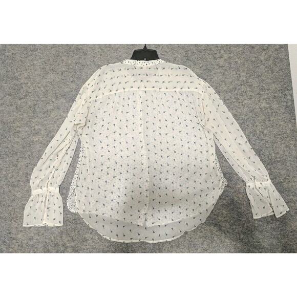Lucky Brand Blouse Sz M Floral Semi Shear Button Up Round Collar Hi Lo - Picture 7 of 7